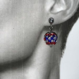 Swivel Red White Blue Czech Crystal Ball Earrings on Stud Post Short Dangle